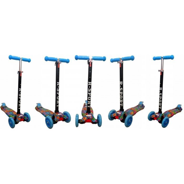 R-Sport Trotineta H2 Albastra cu ghidon reglabil 3 roti din cauciuc cu led greutate admisa 50 kg varsta 2-7 ani