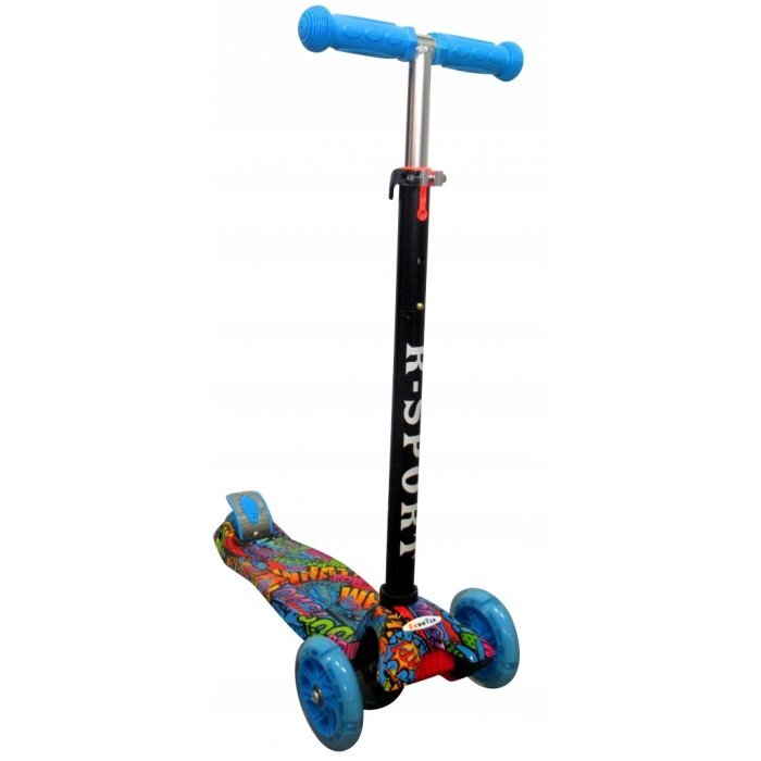 R-Sport Trotineta H2 Albastra cu ghidon reglabil 3 roti din cauciuc cu led greutate admisa 50 kg varsta 2-7 ani