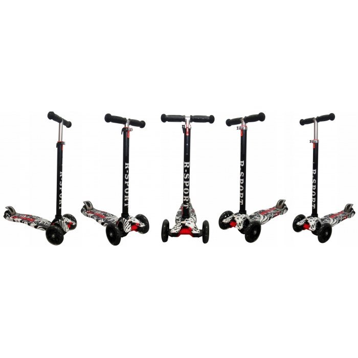 R-Sport Trotineta H2 Neagra cu ghidon reglabil 3 roti din cauciuc cu led greutate admisa 50 kg varsta 2-7 ani