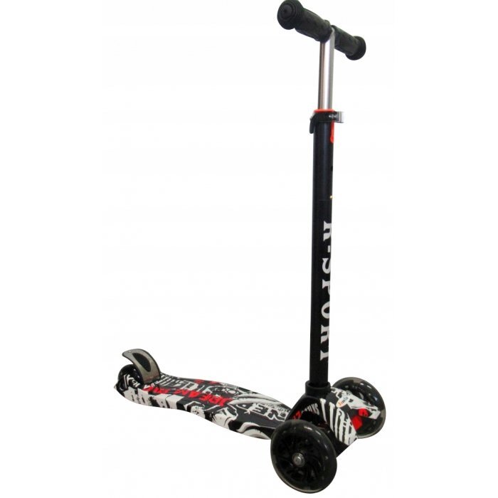 R-Sport Trotineta H2 Neagra cu ghidon reglabil 3 roti din cauciuc cu led greutate admisa 50 kg varsta 2-7 ani