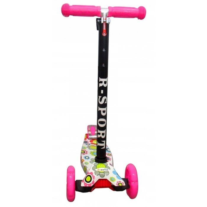 R-Sport Trotineta H2 Roz cu ghidon reglabil 3 roti din cauciuc cu led greutate admisa 50 kg varsta 2-7 ani