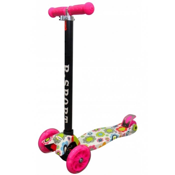 R-Sport Trotineta H2 Roz cu ghidon reglabil 3 roti din cauciuc cu led greutate admisa 50 kg varsta 2-7 ani
