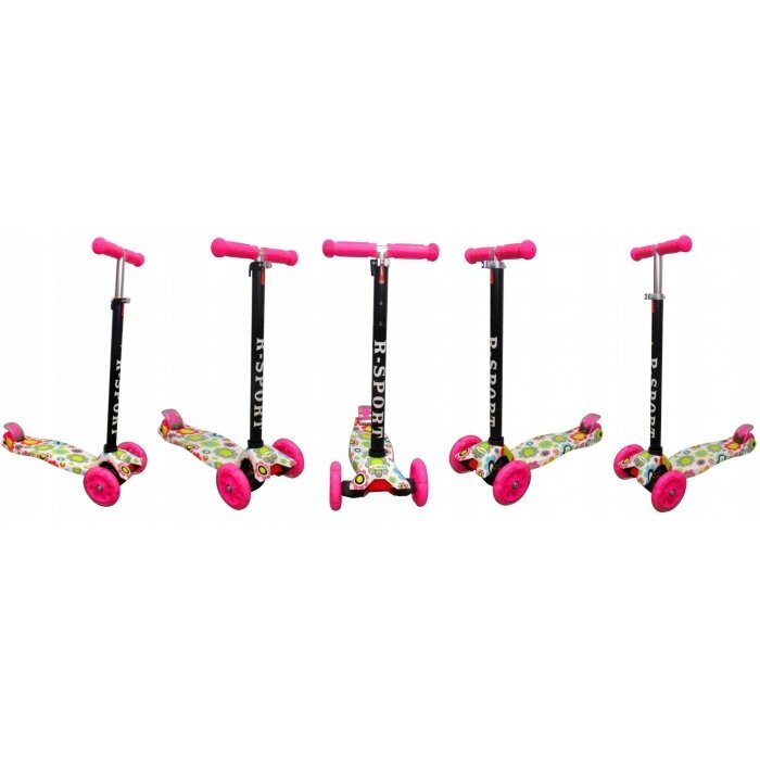 R-Sport Trotineta H2 Roz cu ghidon reglabil 3 roti din cauciuc cu led greutate admisa 50 kg varsta 2-7 ani