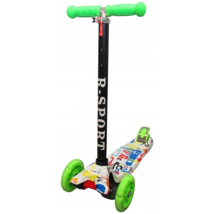 R-Sport Trotineta H2 Verde cu ghidon reglabil 3 roti din cauciuc cu led greutate admisa 50 kg varsta 2-7 ani