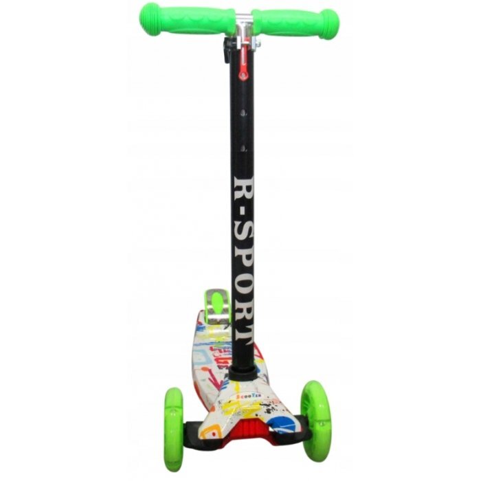 R-Sport Trotineta H2 Verde cu ghidon reglabil 3 roti din cauciuc cu led greutate admisa 50 kg varsta 2-7 ani