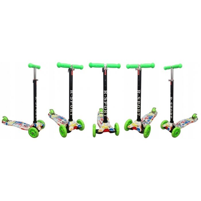 R-Sport Trotineta H2 Verde cu ghidon reglabil 3 roti din cauciuc cu led greutate admisa 50 kg varsta 2-7 ani