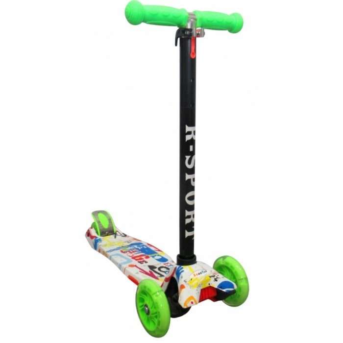 R-Sport Trotineta H2 Verde cu ghidon reglabil 3 roti din cauciuc cu led greutate admisa 50 kg varsta 2-7 ani