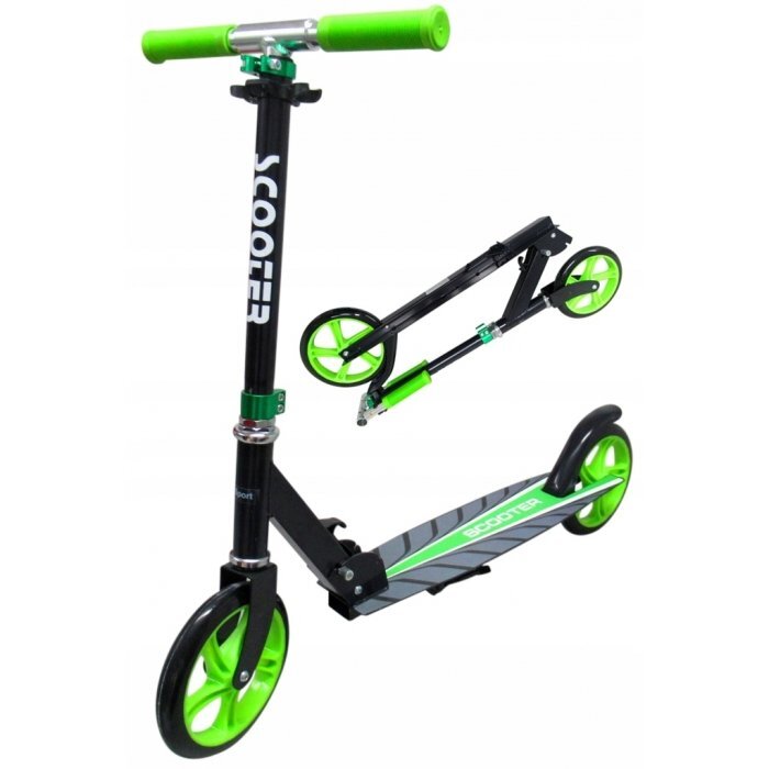 R-Sport Trotineta H4 verde pliabila cu 2 roti din cauciuc ghidon reglabil greutate admisa 100 kg