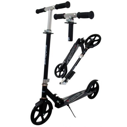 R-Sport Trotineta H5 neagra cu 2 roti pliabila roti din cauciuc ghidon reglabil greutate admisa 100 kg