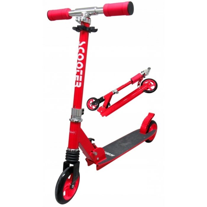 R-Sport Trotineta H5 rosie cu 2 roti pliabila roti din cauciuc ghidon reglabil greutate admisa 100 kg