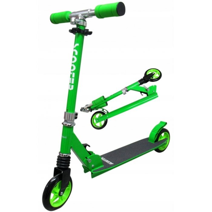 R-Sport Trotineta H5 verde cu 2 roti pliabila roti din cauciuc ghidon reglabil greutate admisa 100 kg