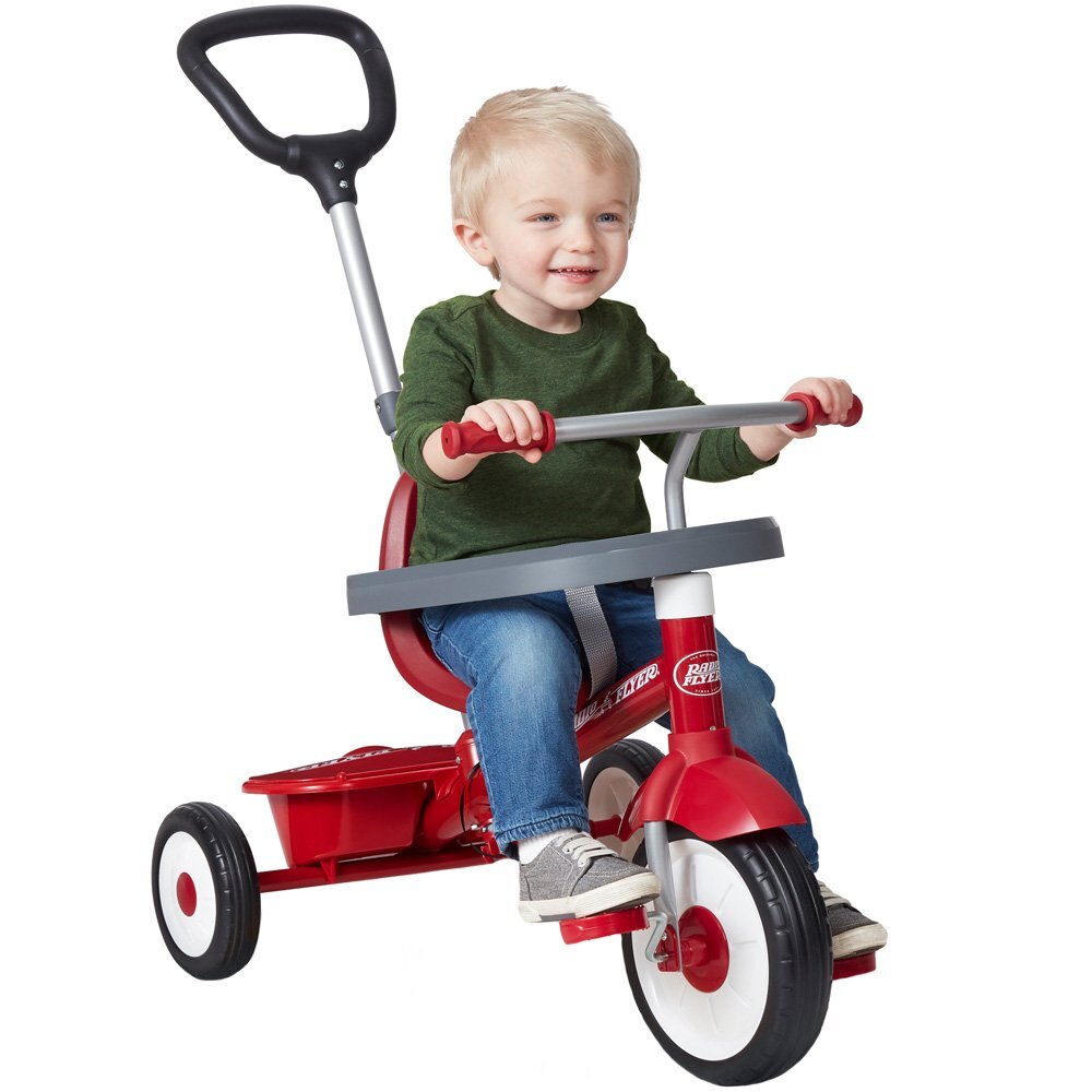 RADIO FLYER Tricicleta pentru copii 3 in 1 Stroll N Trike rosu cu scaun cu pozitie ajustabila roti silentioase maner reglabil pe inaltime si detasabil sistem roata libera pana la 25 kg