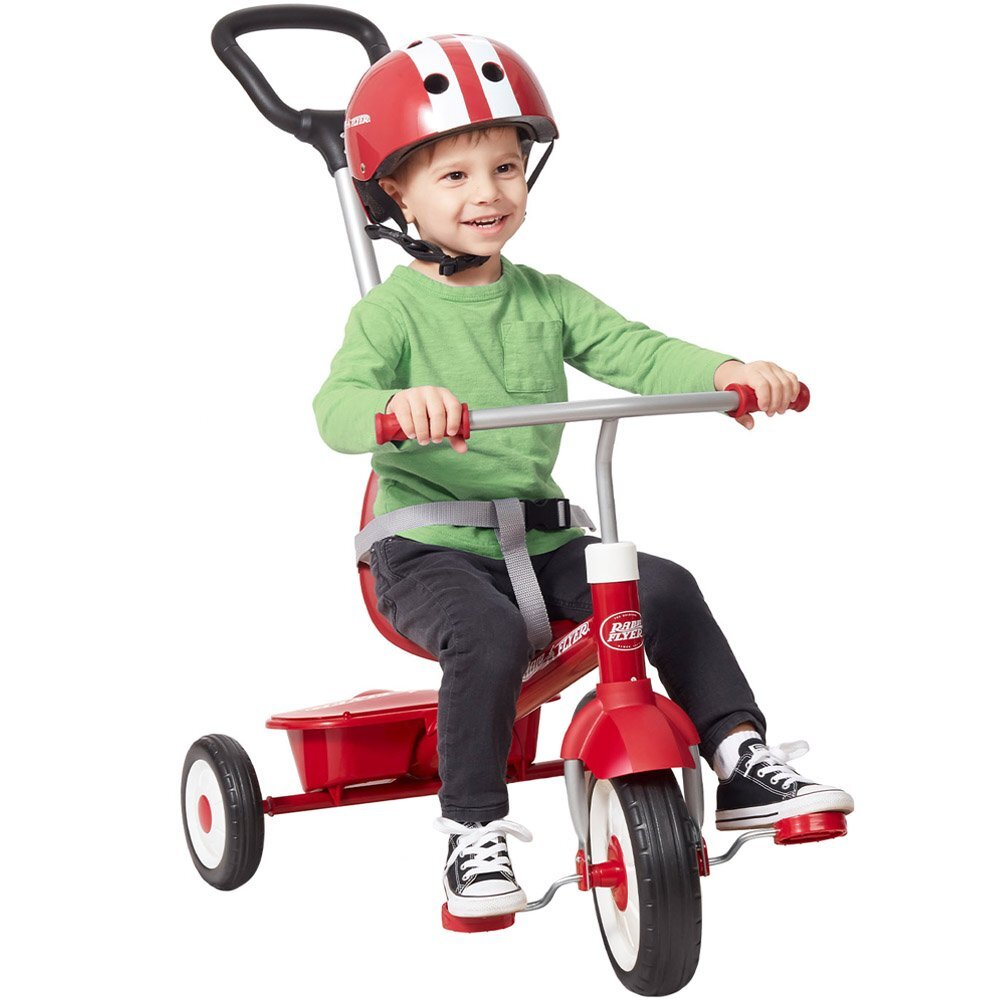 RADIO FLYER Tricicleta pentru copii 3 in 1 Stroll N Trike rosu cu scaun cu pozitie ajustabila roti silentioase maner reglabil pe inaltime si detasabil sistem roata libera pana la 25 kg