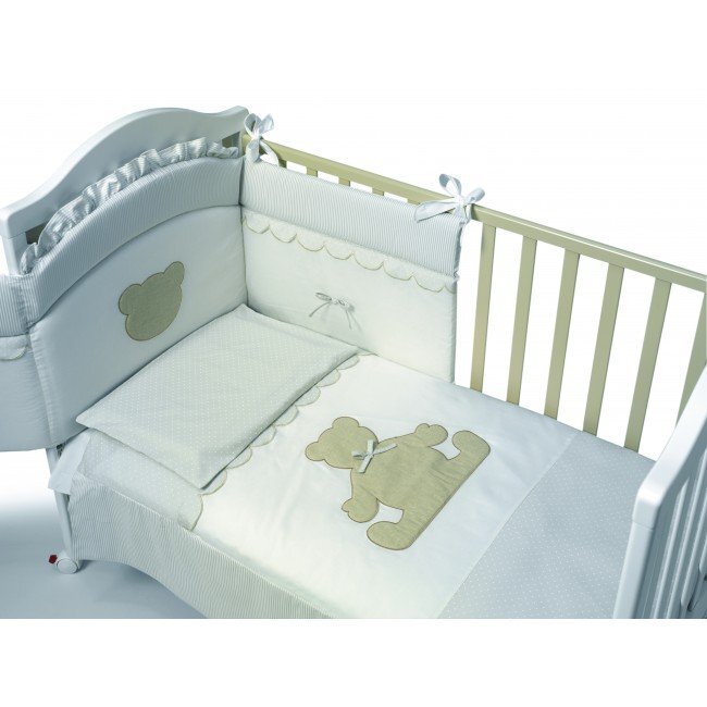 Raffaello Design Made in Italy Set lenjerie de lux din bumbac cu broderie protectie laterala pilota pentru pat bebelusi Theo Italia