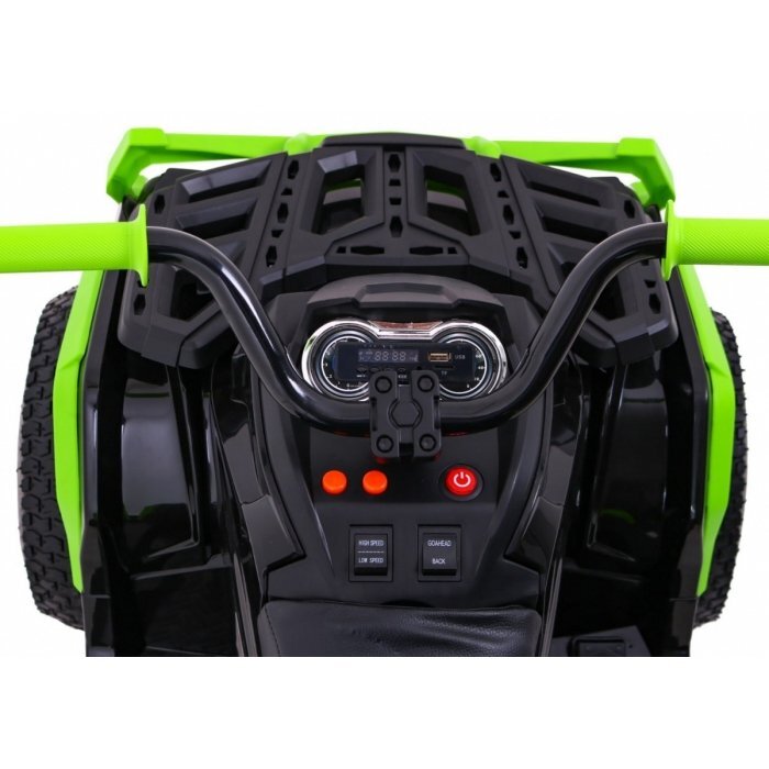 Ramiz Atv electric pentru copii Air BDM0906 102x65x73 cm negruverde 90W cu suspensii lumini sunete panou audio si scaun piele