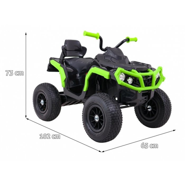 Ramiz Atv electric pentru copii Air BDM0906 102x65x73 cm negruverde 90W cu suspensii lumini sunete panou audio si scaun piele