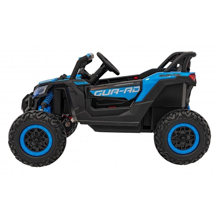 Ramiz Atv electric pentru copii Buggy Defend 106x75x59 cm albastru 140W cu telecomanda 4 x 4 suspensii sunete lumini scaun piele roti din spuma Eva si panou audio