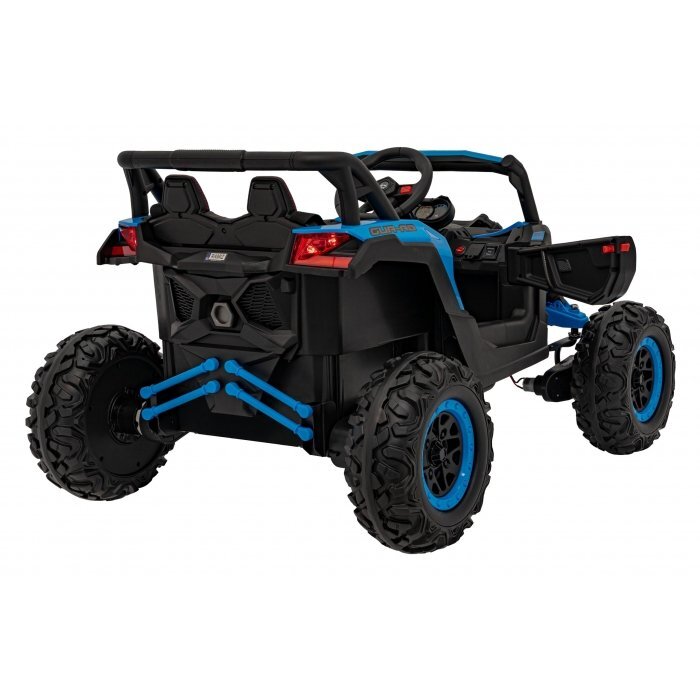 Ramiz Atv electric pentru copii Buggy Defend 106x75x59 cm albastru 140W cu telecomanda 4 x 4 suspensii sunete lumini scaun piele roti din spuma Eva si panou audio