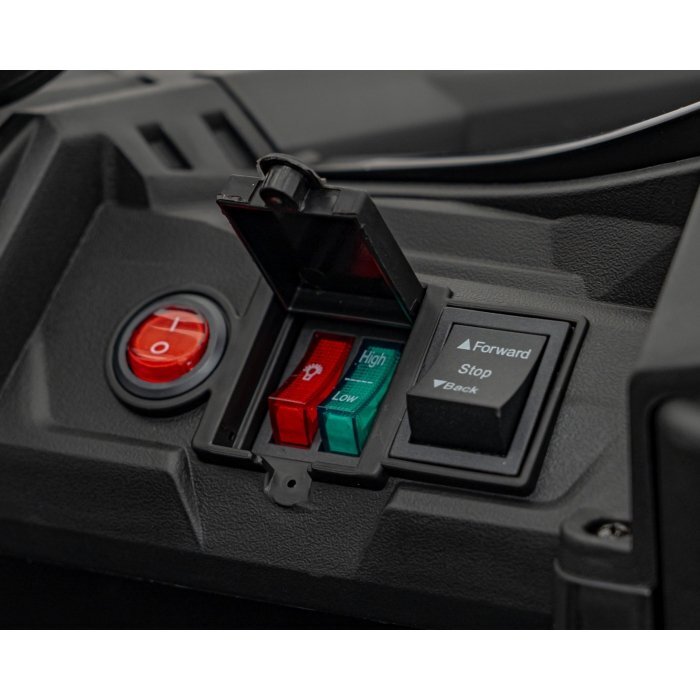 Ramiz Atv electric pentru copii Buggy Defend 106x75x59 cm negru 140W cu telecomanda 4 x 4 suspensii sunete lumini scaun piele roti din spuma Eva si panou audio