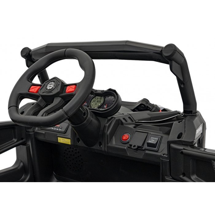 Ramiz Atv electric pentru copii Buggy Defend 106x75x59 cm negru 140W cu telecomanda 4 x 4 suspensii sunete lumini scaun piele roti din spuma Eva si panou audio