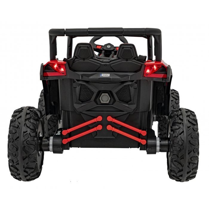 Ramiz Atv electric pentru copii Buggy Defend 106x75x59 cm rosu 140W cu telecomanda 4 x 4 suspensii sunete lumini scaun piele roti din spuma Eva si panou audio
