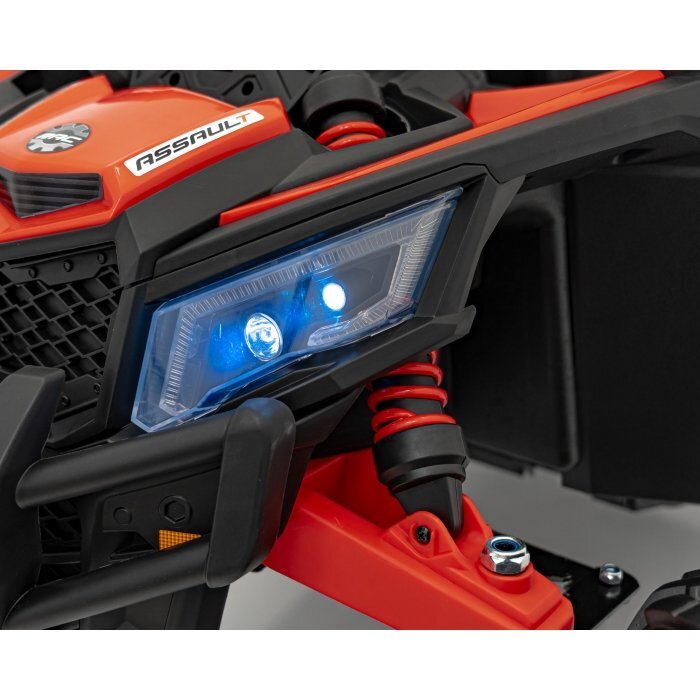 Ramiz Atv electric pentru copii Buggy Defend 106x75x59 cm rosu 140W cu telecomanda 4 x 4 suspensii sunete lumini scaun piele roti din spuma Eva si panou audio