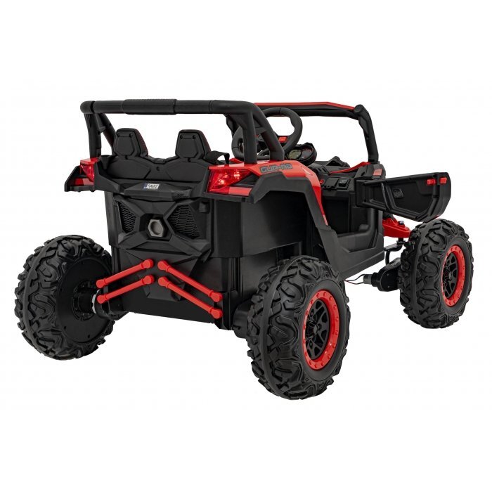 Ramiz Atv electric pentru copii Buggy Defend 106x75x59 cm rosu 140W cu telecomanda 4 x 4 suspensii sunete lumini scaun piele roti din spuma Eva si panou audio