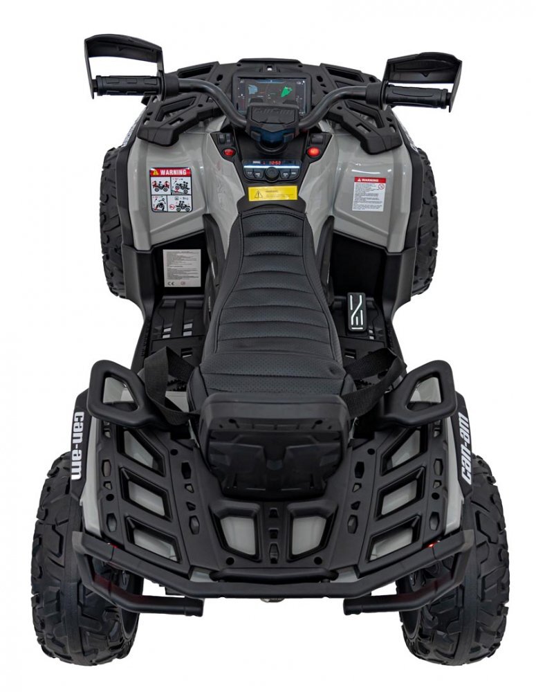 Ramiz Atv electric pentru copii Can-Am Outlander Black 4 motoare x 45W baterie 12V14Ah soft start la buton panou audio roti eva scaun piele