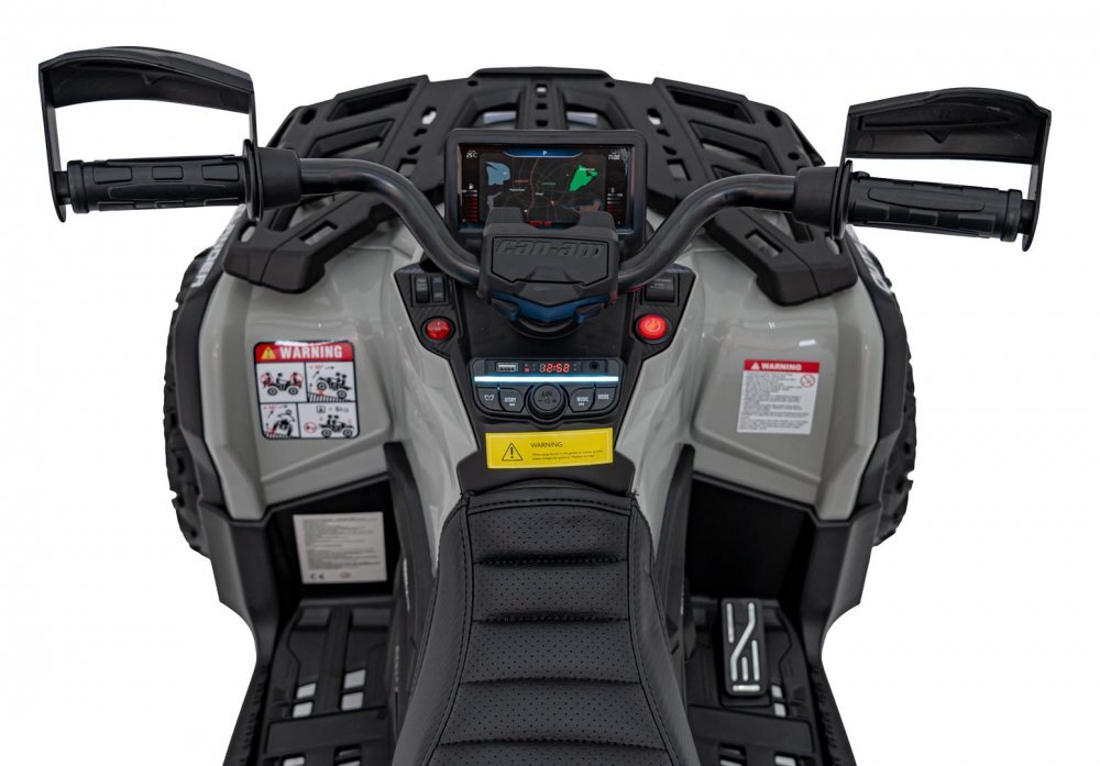 Ramiz Atv electric pentru copii Can-Am Outlander Black 4 motoare x 45W baterie 12V14Ah soft start la buton panou audio roti eva scaun piele