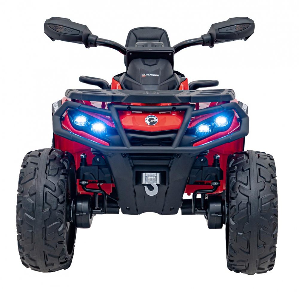 Ramiz Atv electric pentru copii Can-Am Outlander Red 4 motoare x 45W baterie 12V14Ah soft start la buton panou audio roti eva scaun piele