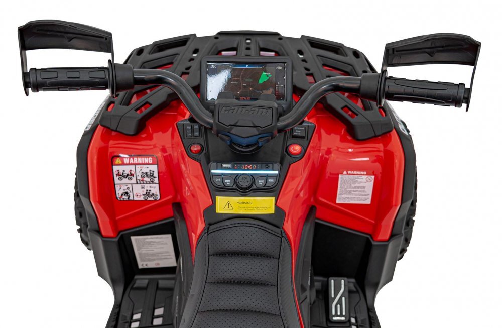 Ramiz Atv electric pentru copii Can-Am Outlander Red 4 motoare x 45W baterie 12V14Ah soft start la buton panou audio roti eva scaun piele