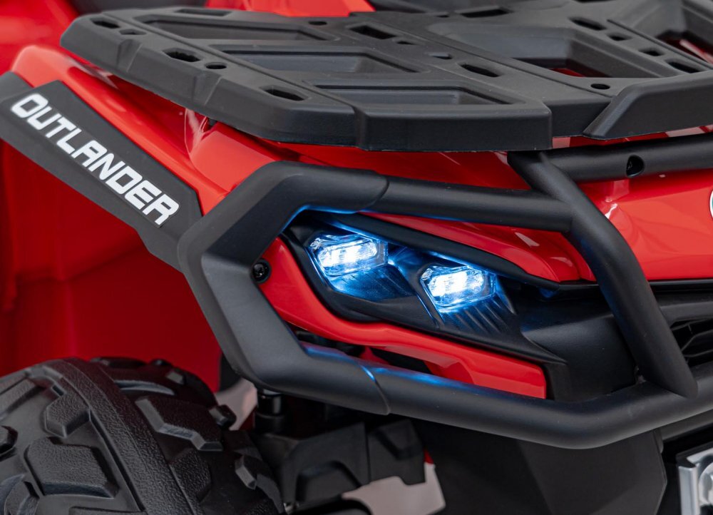 Ramiz Atv electric pentru copii Can-Am Outlander Red 4 motoare x 45W baterie 12V14Ah soft start la buton panou audio roti eva scaun piele