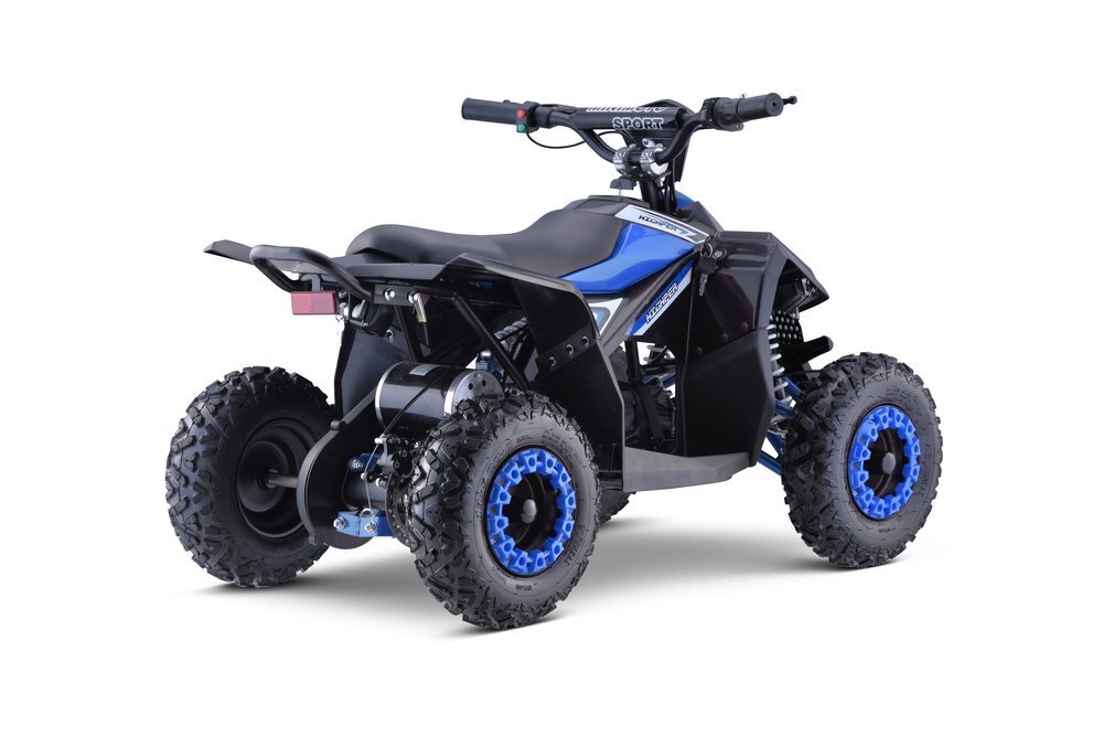Ramiz Atv electric pentru copii Hiperfect Blue cu motor 1000W baterie de 48V12Ah viteza 35 kmh cadrul din metal armat echipat cu roti pneumatice suspensii faruri LED frontale claxon integrat pornire cu cheie