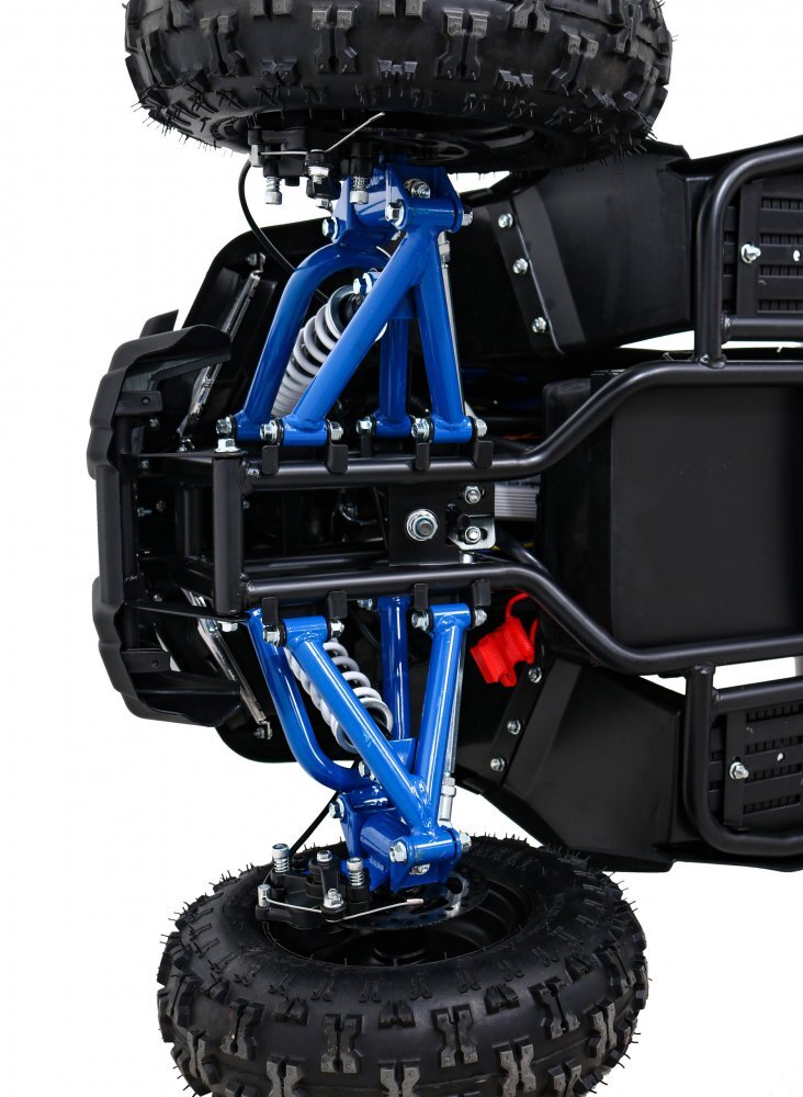 Ramiz Atv electric pentru copii Hiperfect Blue cu motor 1000W baterie de 48V12Ah viteza 35 kmh cadrul din metal armat echipat cu roti pneumatice suspensii faruri LED frontale claxon integrat pornire cu cheie