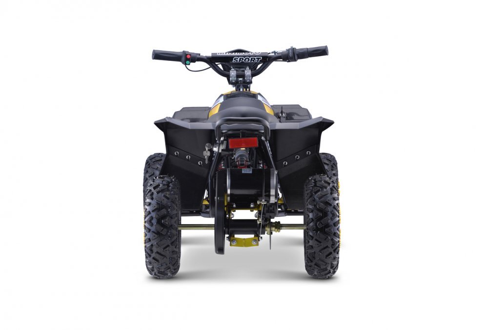 Ramiz Atv electric pentru copii Hiperfect Yellow cu motor 1000W baterie de 48V12Ah viteza 35 kmh cadrul din metal armat echipat cu roti pneumatice suspensii faruri LED frontale claxon integrat pornire cu cheie
