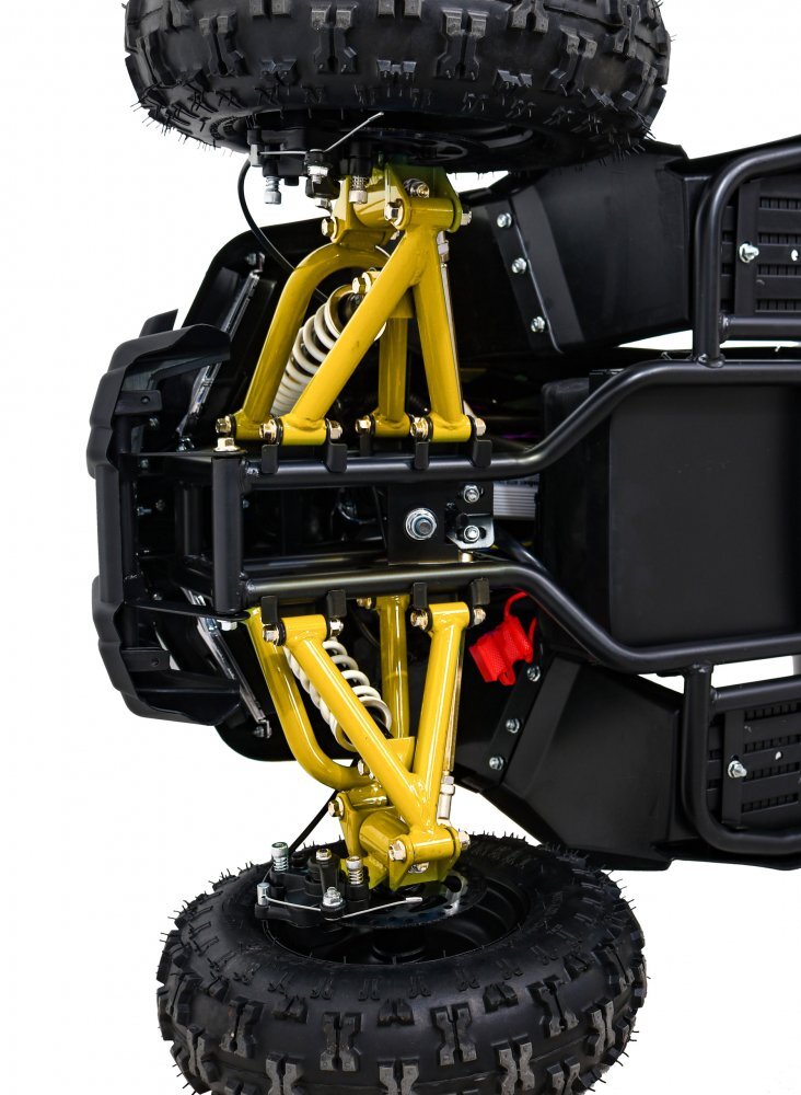 Ramiz Atv electric pentru copii Hiperfect Yellow cu motor 1000W baterie de 48V12Ah viteza 35 kmh cadrul din metal armat echipat cu roti pneumatice suspensii faruri LED frontale claxon integrat pornire cu cheie