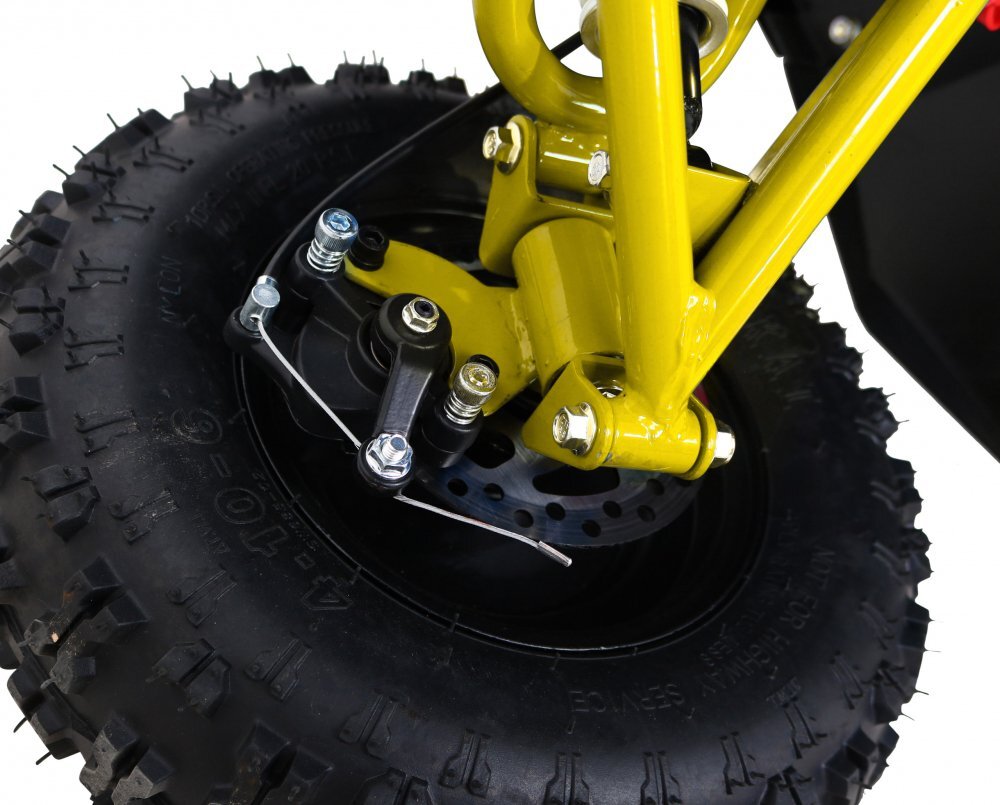 Ramiz Atv electric pentru copii Hiperfect Yellow cu motor 1000W baterie de 48V12Ah viteza 35 kmh cadrul din metal armat echipat cu roti pneumatice suspensii faruri LED frontale claxon integrat pornire cu cheie