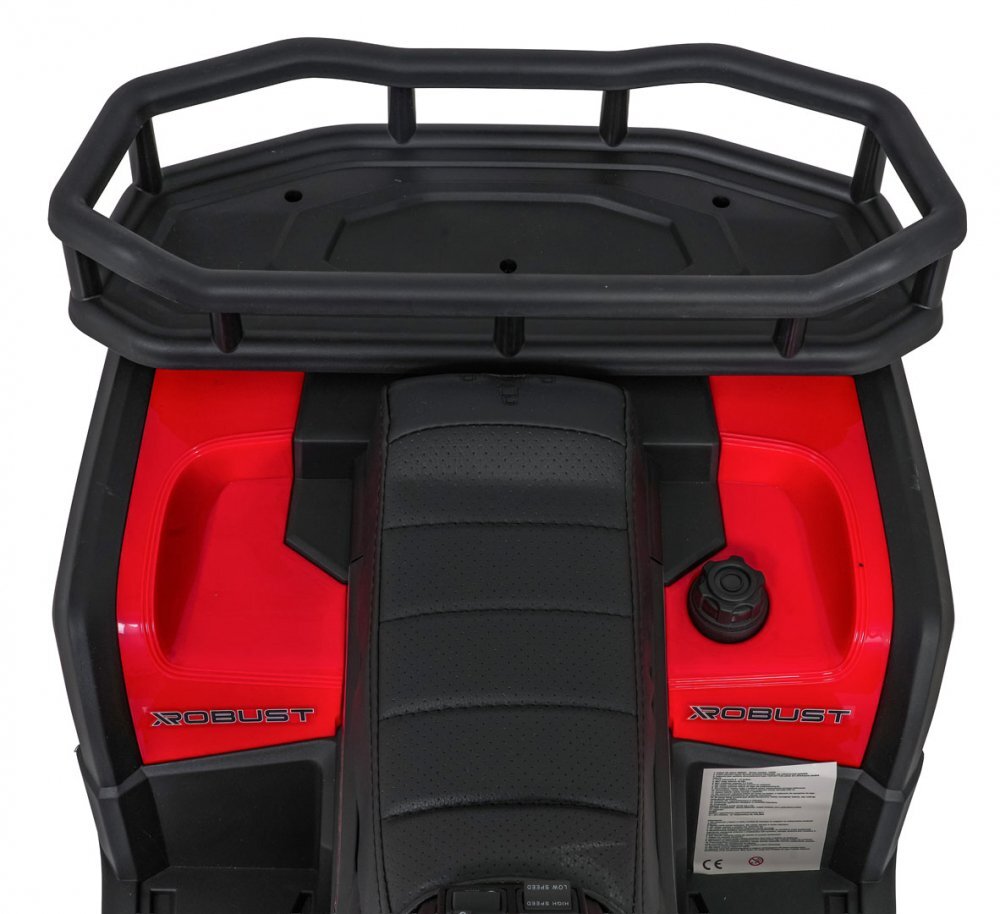 Ramiz Atv electric pentru copii Robust Red 4 motoare de 35W baterie de 12V7Ah telecomanda 2.4G cu 3 viteze roti spuma EVA scaun piele ecologica port USB MP3 radio FM Bluetooth Lumini LED pedala acceleratie