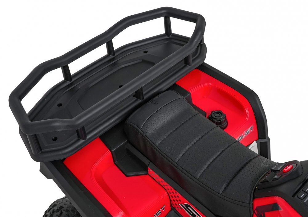 Ramiz Atv electric pentru copii Robust Red 4 motoare de 35W baterie de 12V7Ah telecomanda 2.4G cu 3 viteze roti spuma EVA scaun piele ecologica port USB MP3 radio FM Bluetooth Lumini LED pedala acceleratie
