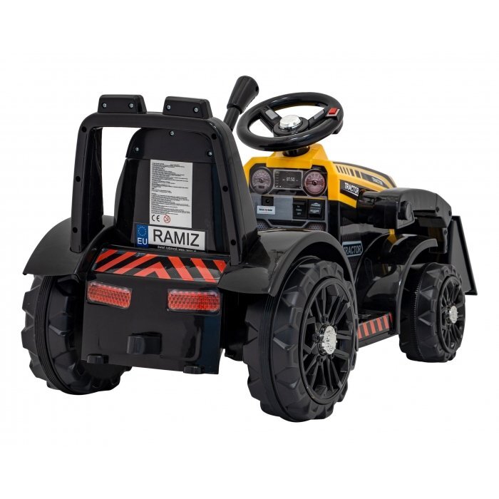 Ramiz Buldozer electric pentru copii 6V cupa mobila 86x40x42 cm galben 25W cu sunete lumini si claxon