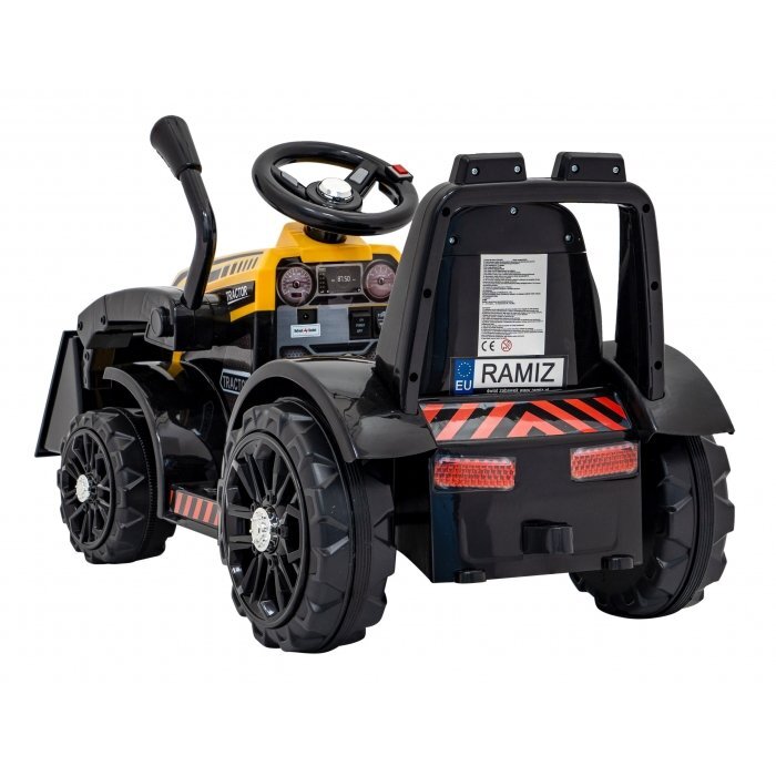 Ramiz Buldozer electric pentru copii 6V cupa mobila 86x40x42 cm galben 25W cu sunete lumini si claxon