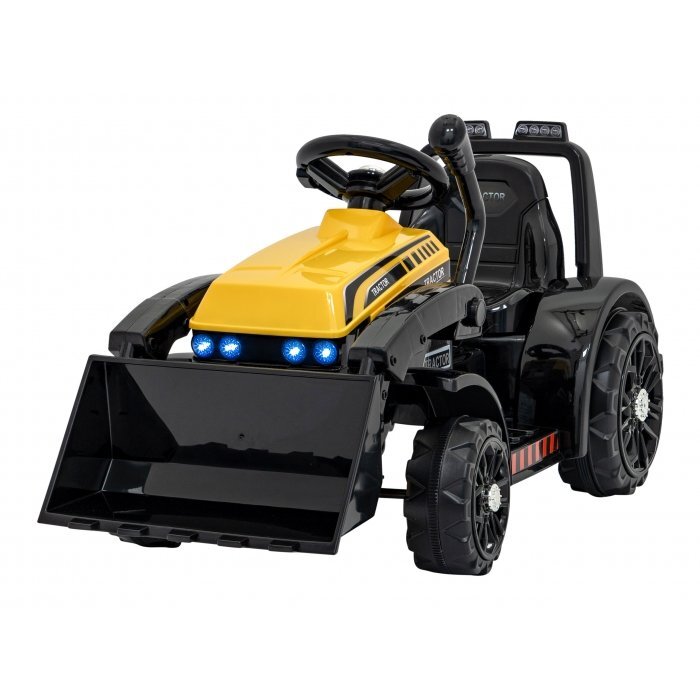 Ramiz Buldozer electric pentru copii 6V cupa mobila 86x40x42 cm galben 25W cu sunete lumini si claxon