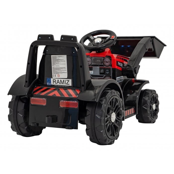 Ramiz Buldozer electric pentru copii 6V cupa mobila 86x40x42 cm rosu 25W cu sunete lumini si claxon