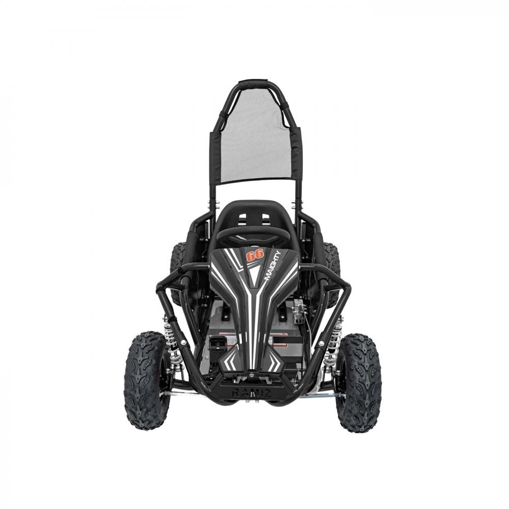 Ramiz Kart electric pentru copii Gokart Maighty Black putere 1000W48V baterie 48V12Ah vitexa maxima 30 kmh scaun reglabil frane hidraulice cu disc amortizoare anvelope gonflabile cu suspensii si scaun reglabil