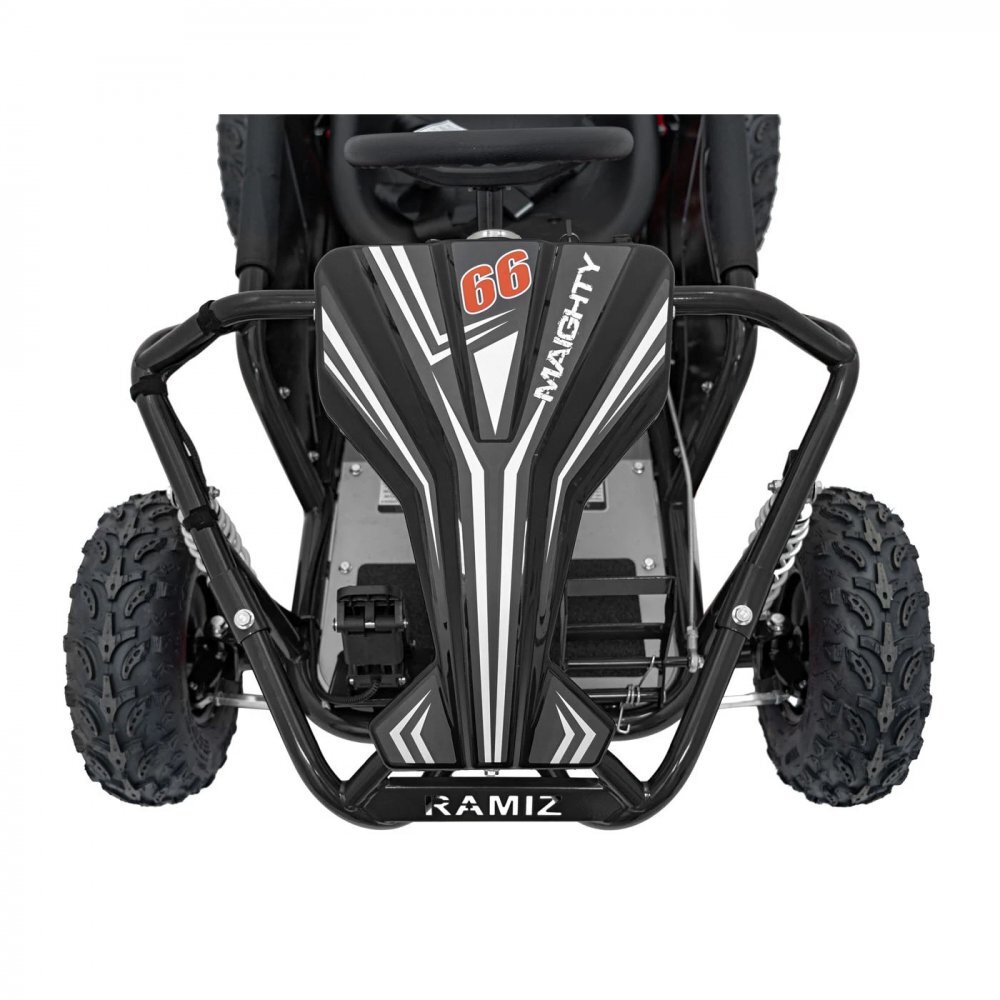 Ramiz Kart electric pentru copii Gokart Maighty Black putere 1000W48V baterie 48V12Ah vitexa maxima 30 kmh scaun reglabil frane hidraulice cu disc amortizoare anvelope gonflabile cu suspensii si scaun reglabil