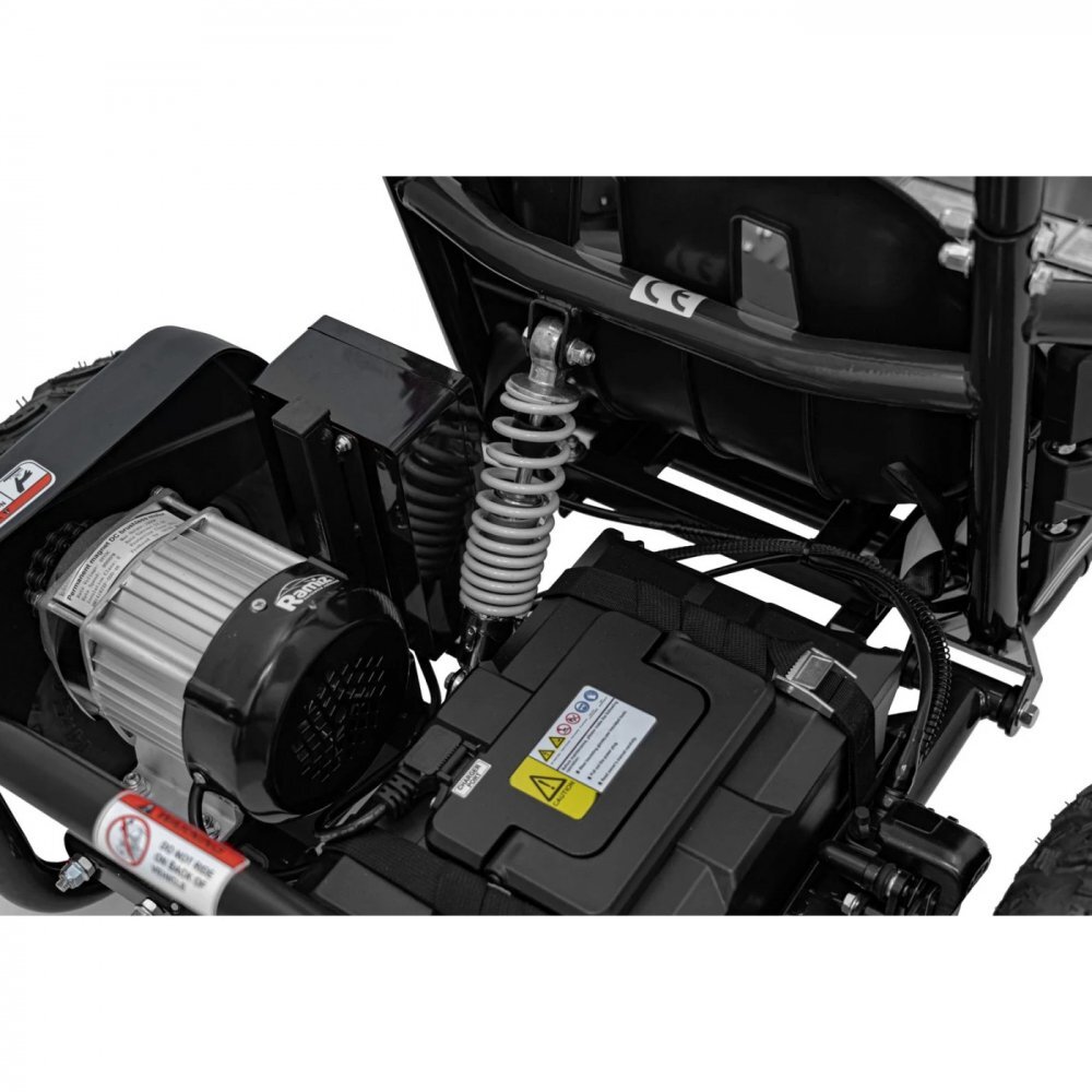 Ramiz Kart electric pentru copii Gokart Maighty Black putere 1000W48V baterie 48V12Ah vitexa maxima 30 kmh scaun reglabil frane hidraulice cu disc amortizoare anvelope gonflabile cu suspensii si scaun reglabil