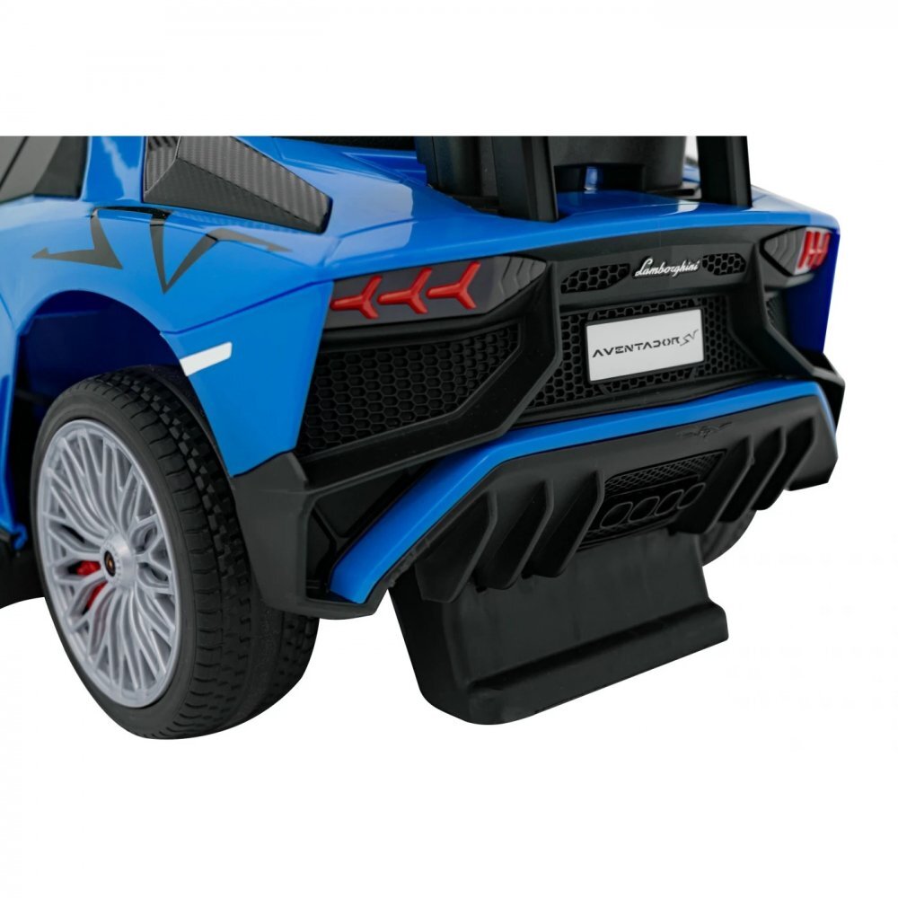 Ramiz Masinuta copii de impins Lamborghini Aventador Blue cu maner parental detasabil sunete si lumini LED roti din cauciuc suport pentru picioare bara de protectie greutate maxima admisa 30 kg