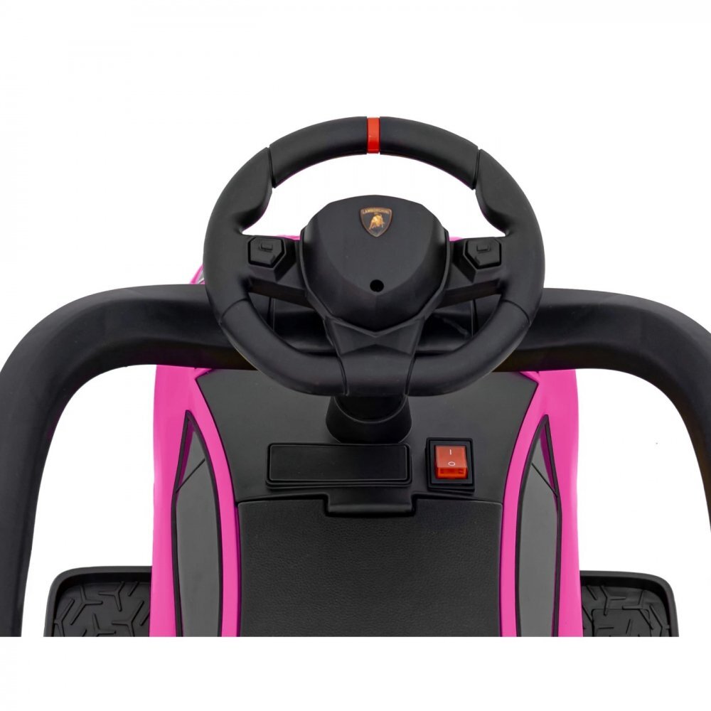 Ramiz Masinuta copii de impins Lamborghini Aventador Blue Pink cu maner parental detasabil sunete si lumini LED roti din cauciuc suport pentru picioare bara de protectie greutate maxima admisa 30 kg