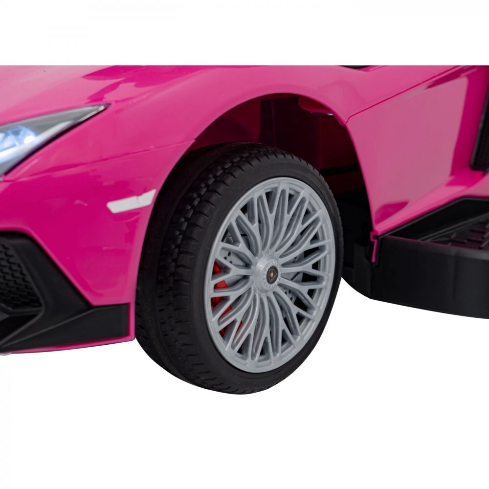 Ramiz Masinuta copii de impins Lamborghini Aventador Blue Pink cu maner parental detasabil sunete si lumini LED roti din cauciuc suport pentru picioare bara de protectie greutate maxima admisa 30 kg