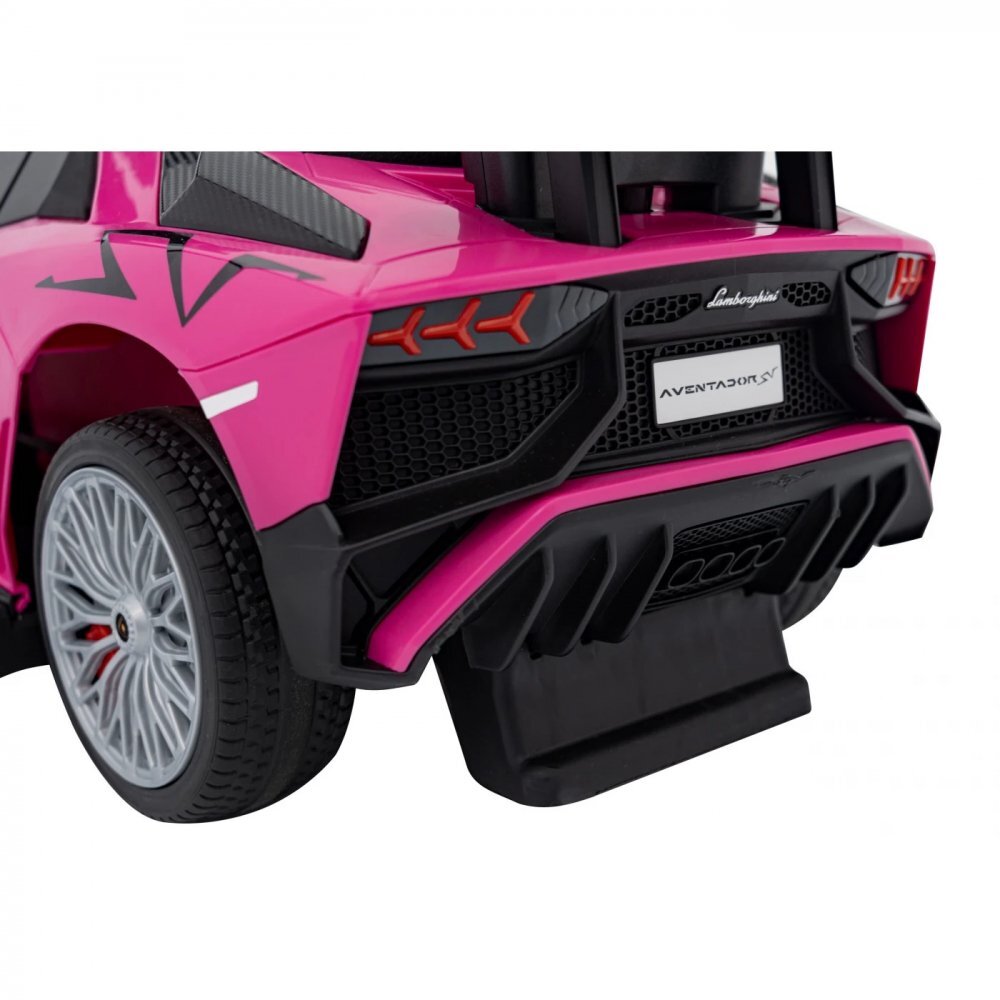 Ramiz Masinuta copii de impins Lamborghini Aventador Blue Pink cu maner parental detasabil sunete si lumini LED roti din cauciuc suport pentru picioare bara de protectie greutate maxima admisa 30 kg